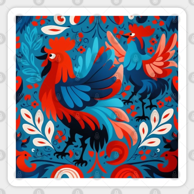 Red and blue rooster pattern Sticker by Newtaste-Store